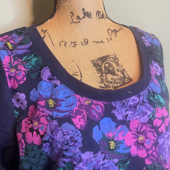 Isaac Mizrahi Live Womens Floral Boho Comfy Bohemian Tunic Top Purple Large - Picture 4 of 6